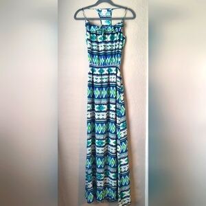Parker Silk Green Blue White Design Dress size XS